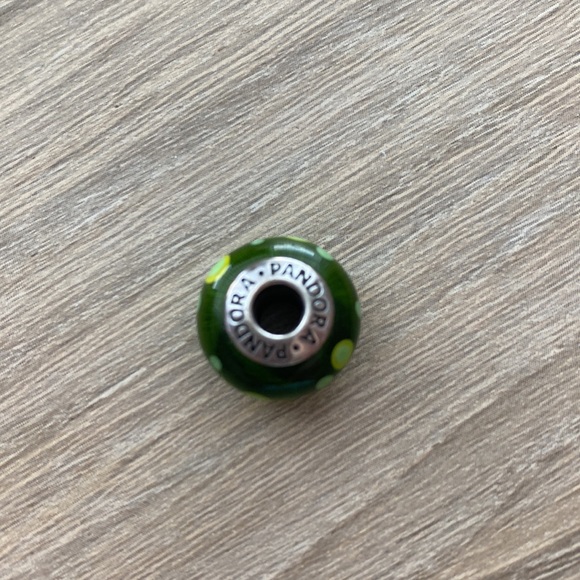 Authentic Pandora Murano Dark Green With Light Green Polka Dots Bead/Charm - Picture 3 of 3